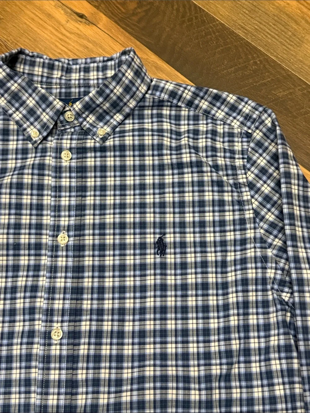 Ralph Lauren Natural Stretch Plaid Button Down Shirt Boys XL 18-20 Blue